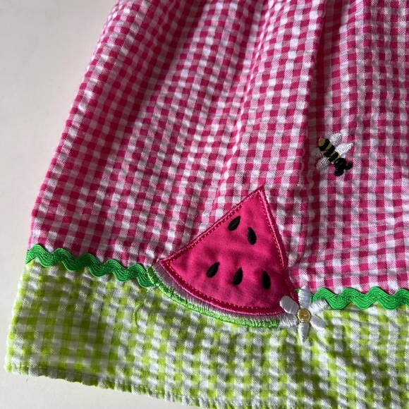 Good Lad Seersucker Gingham Pink & Green Watermelon Dress with Bees Size 24M - Picture 7 of 7